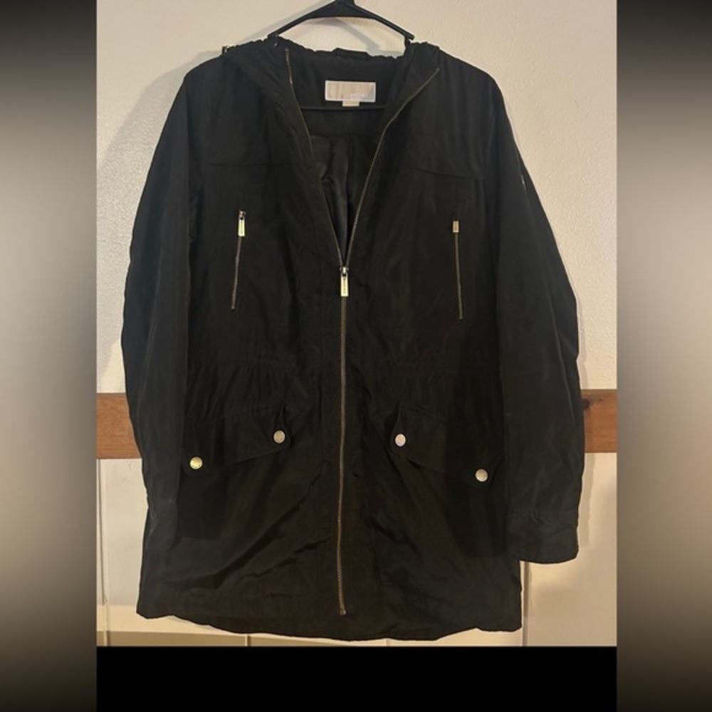 MICHAEL KORS Women's MK Zip Trench Coat with Hood Black Polyester Size Small